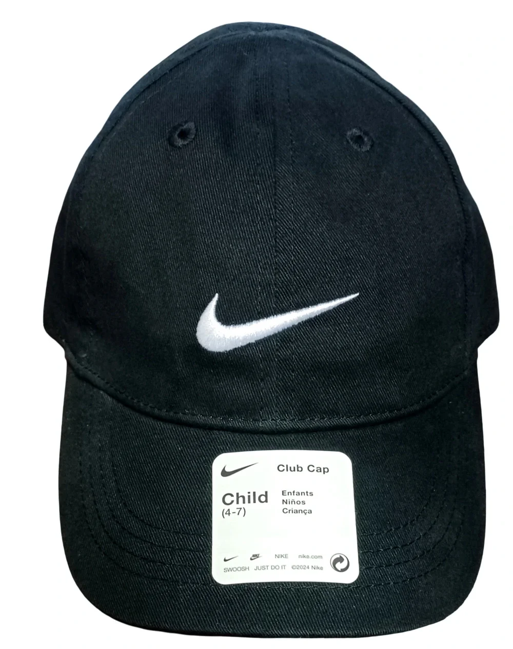 Nike Club Cap Kids Youth Swoosh Adjustable Hat Black White Size 4-7 New